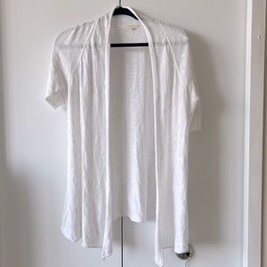 Eileen Fisher White Short Sleeve Linen and Cotton Cardigan. Size PL